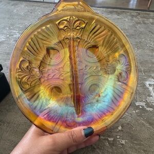 Iridescent Amber Carnival Glass